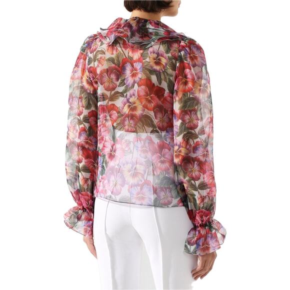NWT  Dolce & Gabbana Floral Print Blouse Silk Shirt Multicolor IT 36 XXS - Picture 2 of 6